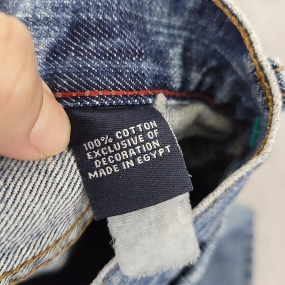 Vtg Y2k Chaps Mens Straight Fit Denim Jeans 36/32 Light Blue Frayed Hem   JCT - Picture 5 of 9